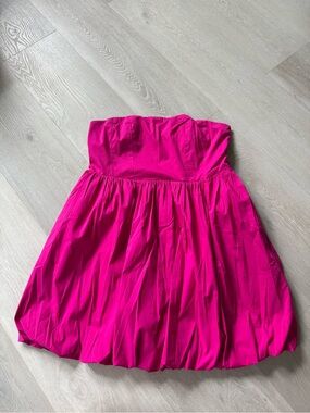 Express Strapless Bubble Hem Dress in Hot Pink
